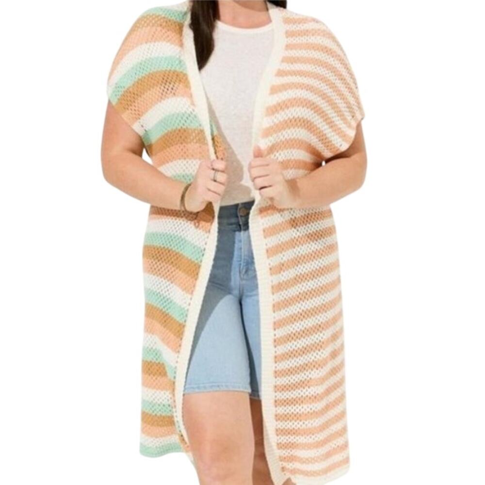 Torrid Colorful Knit Duster Cardigan Sweater Plus Size 3X/4X Boho Coverup Beach